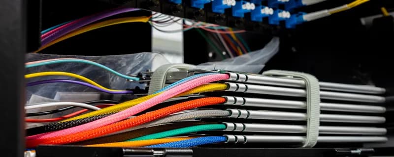 Color-coded fiber jumpers and silver cable management in a tym2 patch panel
